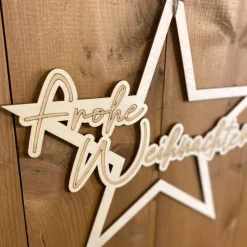 Holzstern Frohe Weihnachten – Weihnachtsdeko mit Gravur für Türkranz, verschiedene Größen