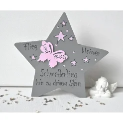 Holzstern Sternenkind Erinnerung – Handbemalt & Personalisiert als Andenken für Eltern