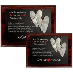 Holztafel Blechhochzeit mit Namen 8 Hochzeitstag