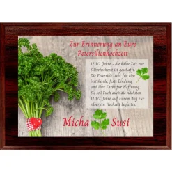 Holztafel Petersilienhochzeit mit Namen 12 1/2 Jahre