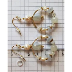 HOOP-Ohrringe CHALCEDON, echt MONDSTEIN + PERLE Geburtsstein JUNI, Sternzeichen ZWILLINGE, KREBS, SCHÜTZE, Braut-Schmuck