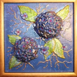 HORTENSIA Collage Mixed Media Malerei Geschenkidee Wanddekoration Handgefertigtes Unikat Blumenbild Muttertagsgeschenk