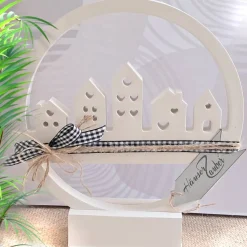 Häuserring Häuserloop Häuserkranz mit Ständer | Lichthaus Deko | Geschenke Einzug Richtfest | weiße Raysin Dekoration