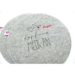 Ibiza - Meer - Mallorca - Wunschnamen - Rundes Filzsitzkissen mit personalisiertem Namen Stuhlkissen