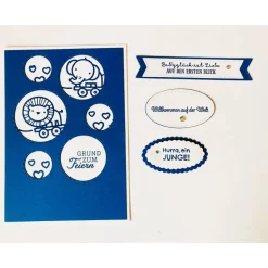 Individualisierbare Glückwunschkarte zur Geburt , Blau/Weiß , Handarbeit , Junge, Stampin'Up!