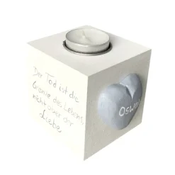 Individuell bemalter Kerzenwürfel Trauerlicht Pusteblume – Personalisierter Teelichthalter aus Holz