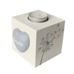 Individuell bemalter Kerzenwürfel Trauerlicht Pusteblume – Personalisierter Teelichthalter aus Holz