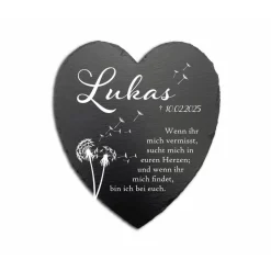 Individuell gravierte Schiefertafel in Herzform – wetterfester Gedenkstein & Grabstein handgemacht