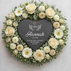 Individuell gravierte Schiefertafel in Herzform – wetterfester Gedenkstein & Grabstein handgemacht