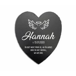 Individuell gravierte Schiefertafel in Herzform – wetterfester Gedenkstein & Grabstein handgemacht