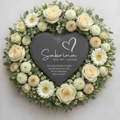 Individuell gravierte Schiefertafel in Herzform – wetterfester Gedenkstein & Grabstein handgemacht