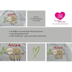 Individuelle Babydecke Faultier mit gestickem Wunschnamen - Kindergarten - Wunschdecke - Schmusedecke mit Namen