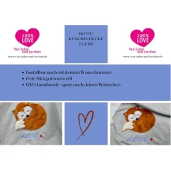Individuelle Babydecke Fuchs Fox mit gestickem Wunschnamen - Kindergarten - Wunschdecke - Schmusedecke mit Namen