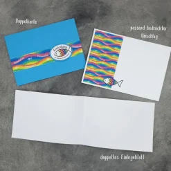 Individuelle Einladungskarte Regenbogen Fisch zur Kommunion, Taufe, Konfirmation & Firmung