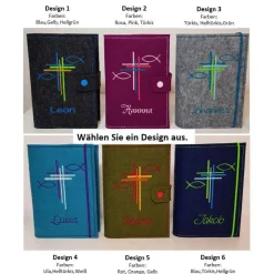 Individuelle Gotteslobhülle aus Filz – personalisiert hochwertig bestickt – wähle dein Design