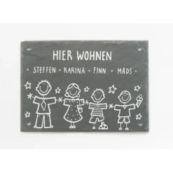 individuelles Haustürschild aus Schiefer für Familien mit Name personalisiert, wetterfestes Türschild mit Figuren, einzigartiges Schieferschild für Wohnungstür und Hauseingang, tolle Geschenkidee
