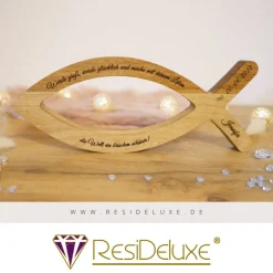 JONA Religiöser Fisch Holz Personalisiert Gravur Geschenk Geburt Taufe Kommunion Firmung