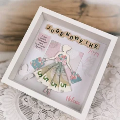 Jugendweihe, Geldgeschenk, Geschenk, personalisiert, Geld, Rahmen, Geldrock, Mädchen, Konfirmation, Spruch