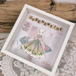 Jugendweihe, Geldgeschenk, Geschenk, personalisiert, Geld, Rahmen, Geldrock, Mädchen, Konfirmation, Spruch