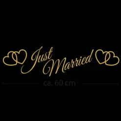 Just Married Hochzeitsauto Aufkleber mit Herzen – 60 cm, 16 Farben, wetterfest & ablösbar