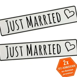 Just Married Hochzeitskennzeichen, 2 Stück. Die ideale Hochzeitsdeko mit Herz für das Hochzeitsauto, die Hochzeitsfeier