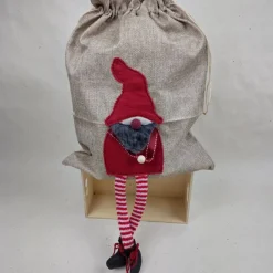 Jute-Geschenkbeutel mit Weihnachtswichtel – 30 cm x 40 cm - Geschenkverpackung