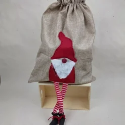 Jute-Geschenkbeutel mit Weihnachtswichtel – 30 cm x 40 cm - Geschenkverpackung