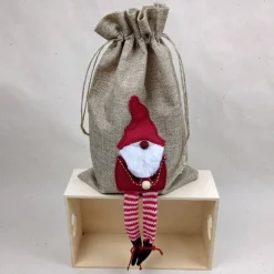 Jute-Geschenkbeutel mit Weihnachtswichtel – 20cm x 30 cm - Geschenkverpackung