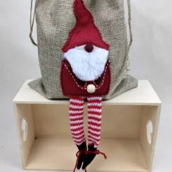 Jute-Geschenkbeutel mit Weihnachtswichtel – 20cm x 30 cm - Geschenkverpackung