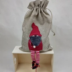 Jute-Geschenkbeutel mit Weihnachtswichtel – 20cm x 30 cm - Geschenkverpackung