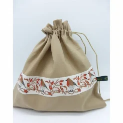 Jutesäckchen Rotkehlchen im Hagebutten-Strauch, Geschenksäckchen