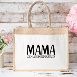 Jutetasche für Mama – Geschenkidee zum Muttertag mit Spruch: Liebe, Lachen, Lebenskünstlerin