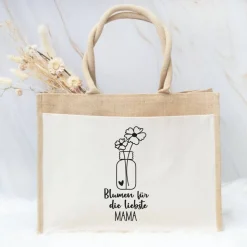 Jutetasche für Mama zum Muttertag – Blumenmotiv als liebevolles Geschenk