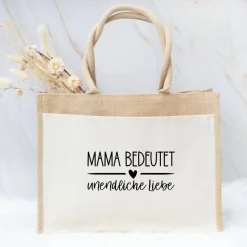 Jutetasche Mama Geschenk zum Muttertag mit Spruch Mama bedeutet unendliche Liebe