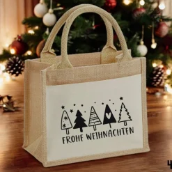 Jutetasche Weihnachten/Nikolaus mit Motiv – nachhaltige Geschenkverpackung mit Einsteckfach
