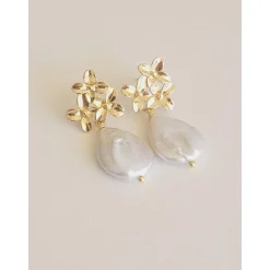 18K Hochzeitschmuck Gold,Braut Ohrringe,Vergoldete Ohrringe,Biwa Ohrringe, Braut Schmuck