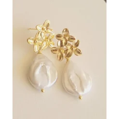 18K Hochzeitschmuck Gold,Braut Ohrringe,Vergoldete Ohrringe,Biwa Ohrringe, Braut Schmuck