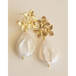 18K Hochzeitschmuck Gold,Braut Ohrringe,Vergoldete Ohrringe,Biwa Ohrringe, Braut Schmuck