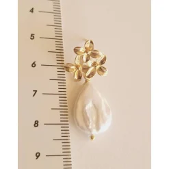 18K Hochzeitschmuck Gold,Braut Ohrringe,Vergoldete Ohrringe,Biwa Ohrringe, Braut Schmuck