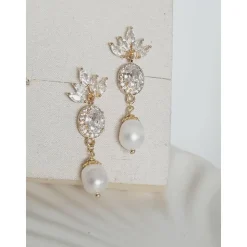 18K Hochzeitschmuck Gold,Braut Ohrringe,Vergoldete Ohrringe,Kristall Ohrringe