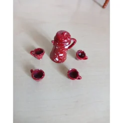 Kaffeeservice Miniatur rot 5-tlg. – Metall-Deko für Puppenhaus, Wichteltür & Basteln