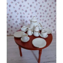 Kaffeeservice Miniatur weiß Goldrand – Porzellan für Puppenhaus & Dekoration