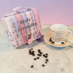 Kaffee-Tassen-Tasche, Geschenktasche rosa geblümt, personalisierbar