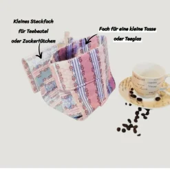 Kaffee-Tassen-Tasche, Geschenktasche rosa geblümt, personalisierbar