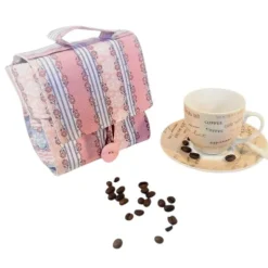 Kaffee-Tassen-Tasche, Geschenktasche rosa geblümt, personalisierbar