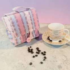 Kaffee-Tassen-Tasche, Geschenktasche rosa geblümt, personalisierbar