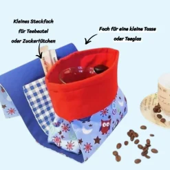 Kaffee-Tassen-Tasche, Geschenktasche, Gebäcktasche mit Eulen Motiv
