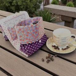 Kaffee-Tassen-Tasche, Geschenktasche, Gebäcktasche lila geblümt