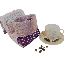 Kaffee-Tassen-Tasche, Geschenktasche, Gebäcktasche lila geblümt