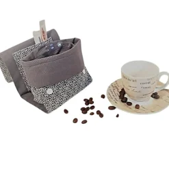 Kaffee-Tassen-Tasche, Geschenktasche grau geblümt